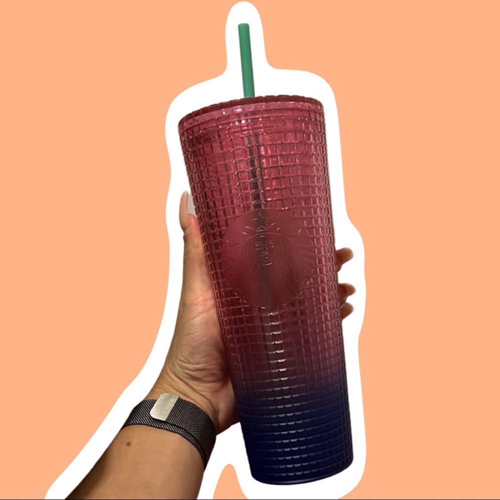 2022 Watermelon Pink Purple Gradient Ombre Grid 24oz Venti Starbucks Tumbler